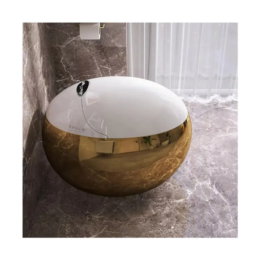 Gold Color Luxury New Arrival Egg Shape Wc Sanitary Ware Intelligent Toilet Bowl Bathroom One Piece Automatic Smart Toil — view 1