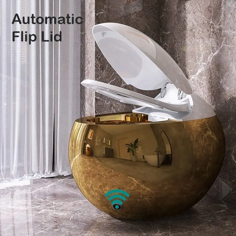Gold Color Luxury New Arrival Egg Shape Wc Sanitary Ware Intelligent Toilet Bowl Bathroom One Piece Automatic Smart Toilet — image 3