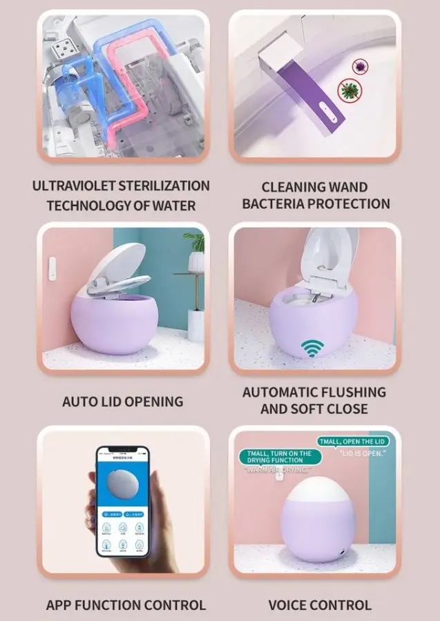 Intelligent Floor Mounted Wc Porcelain Toilet Bowl Bathroom Egg Shaep One Piece Automatic Ceramic Smart Toilet for Hotel Home — image 6