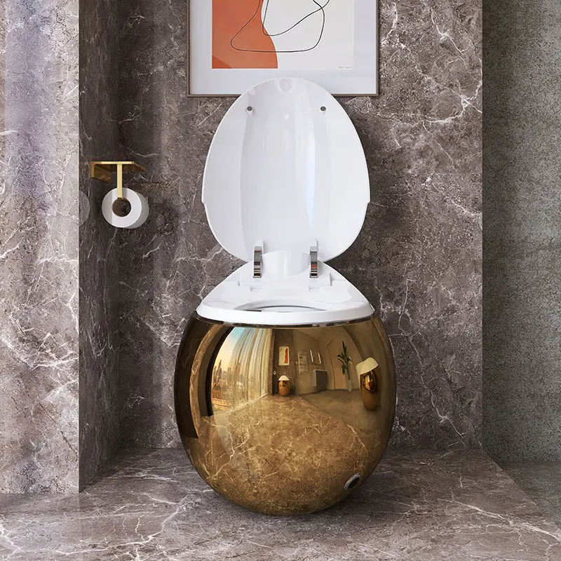 Gold Color Luxury New Arrival Egg Shape Wc Sanitary Ware Intelligent Toilet Bowl Bathroom One Piece Automatic Smart Toilet — image 4