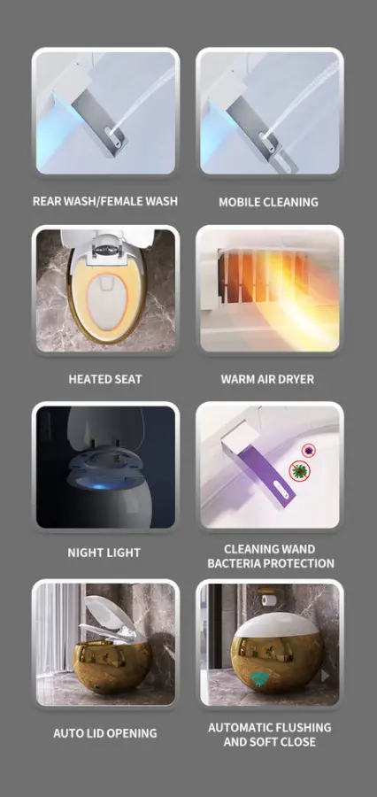 Gold Color Luxury New Arrival Egg Shape Wc Sanitary Ware Intelligent Toilet Bowl Bathroom One Piece Automatic Smart Toilet — image 6