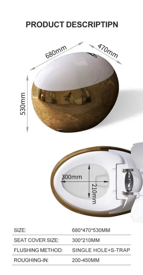 Gold Color Luxury New Arrival Egg Shape Wc Sanitary Ware Intelligent Toilet Bowl Bathroom One Piece Automatic Smart Toilet — image 8