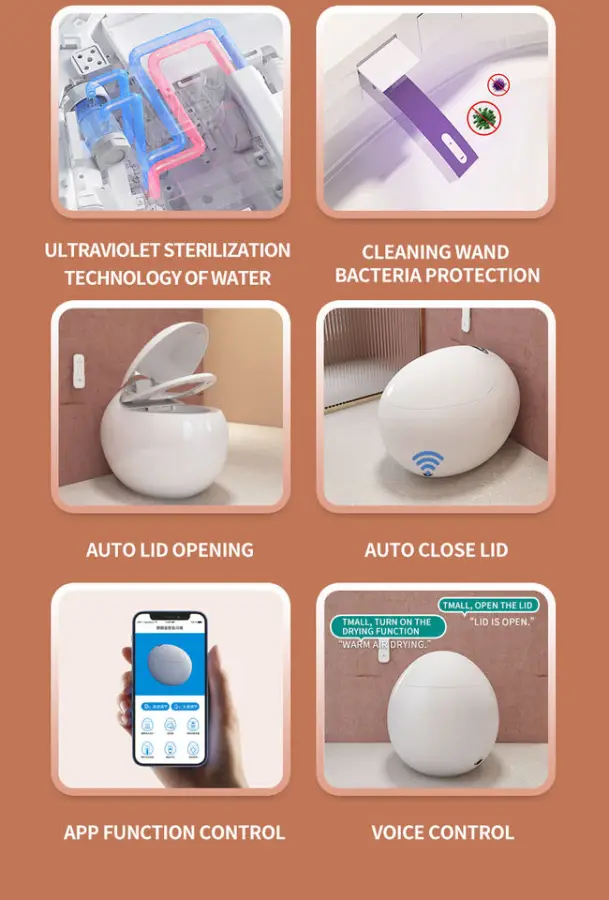Egg Shape Luxury Modern Style Hot Sale Color Automatic Wc Toilet Bowl Floor Mounted Bathroom Intelligent Ceramic Smart Toilet — image 6
