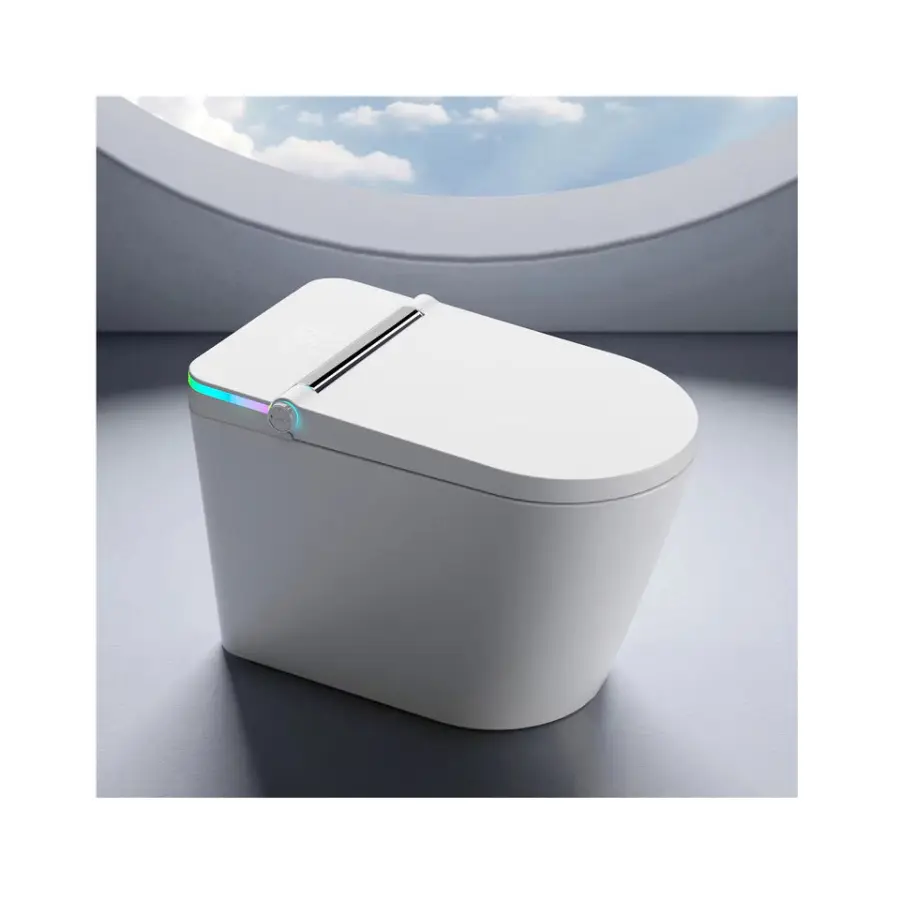 Color Ambient Light Elongated Intelligent Sanitary Ware Water Closet Bathroom Automatic Floor Mounted Ceramic Smart Toil — view 1