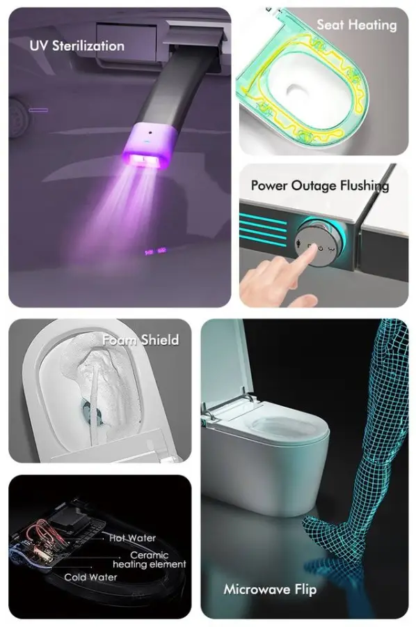Big U Widened Seat Ring Floor Mounted Intelligent Water Closet Bathroom Ceramic Automatic Toilet Seat Smart Toilet Bowl — image 3