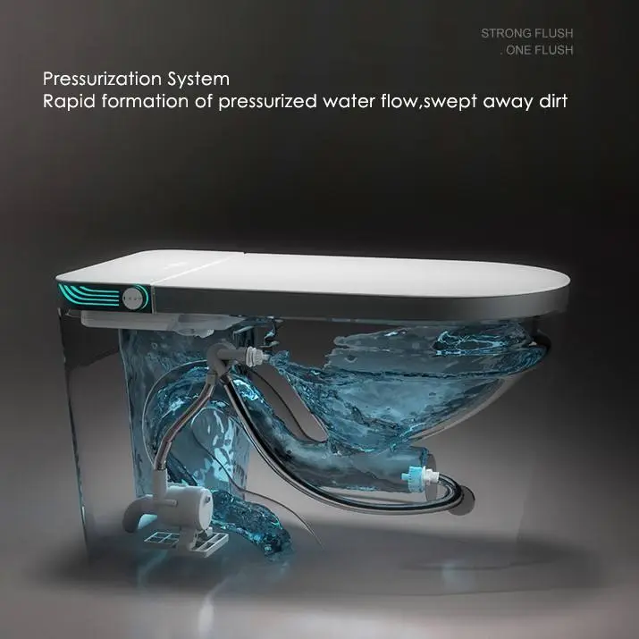 Big U Widened Seat Ring Floor Mounted Intelligent Water Closet Bathroom Ceramic Automatic Toilet Seat Smart Toilet Bowl — image 4