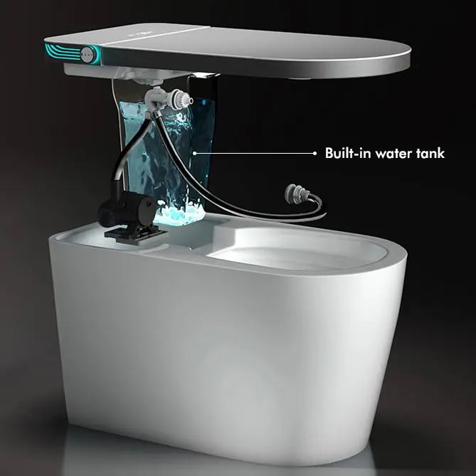 Big U Widened Seat Ring Floor Mounted Intelligent Water Closet Bathroom Ceramic Automatic Toilet Seat Smart Toilet Bowl — image 5