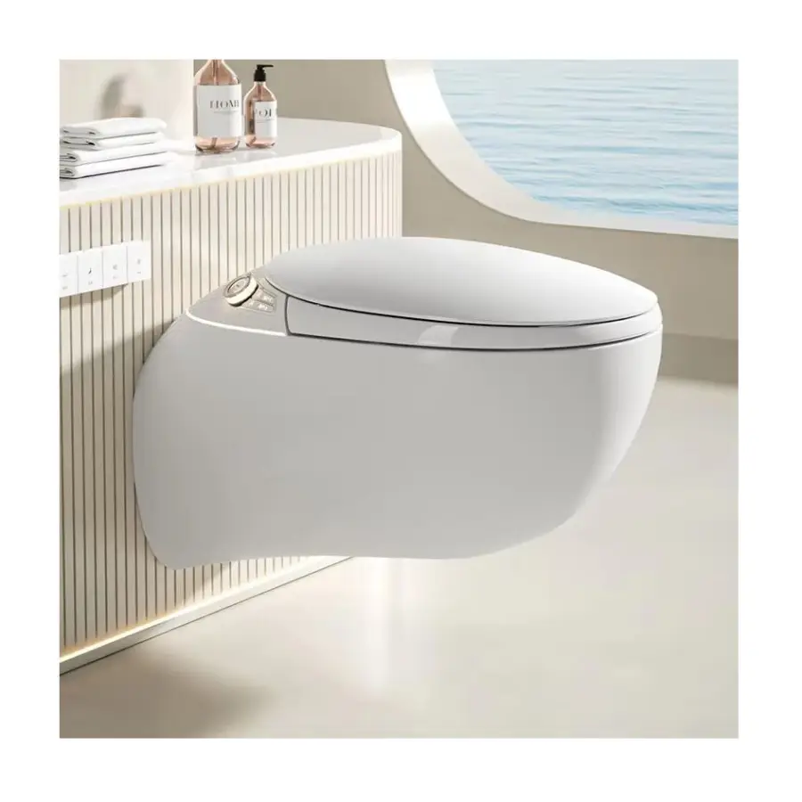 High-end Egg Shape Hanging Automatic Sanitary Ware WC Water Closet Bathroom Intelligent Electric Ceramic Wall Hung Smart — view 1