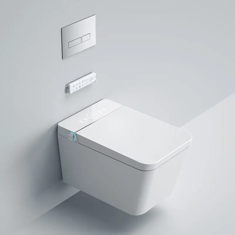 Wall Mounted Square Intelligent Sanitary Ware Water Closet Bathroom Ceramic Wall Hung Automatic WC Smart Toilet With Wat — view 1