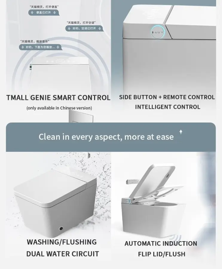 Wall Mounted Square Intelligent Sanitary Ware Water Closet Bathroom Ceramic Wall Hung Automatic WC Smart Toilet With Water Tank — image 2