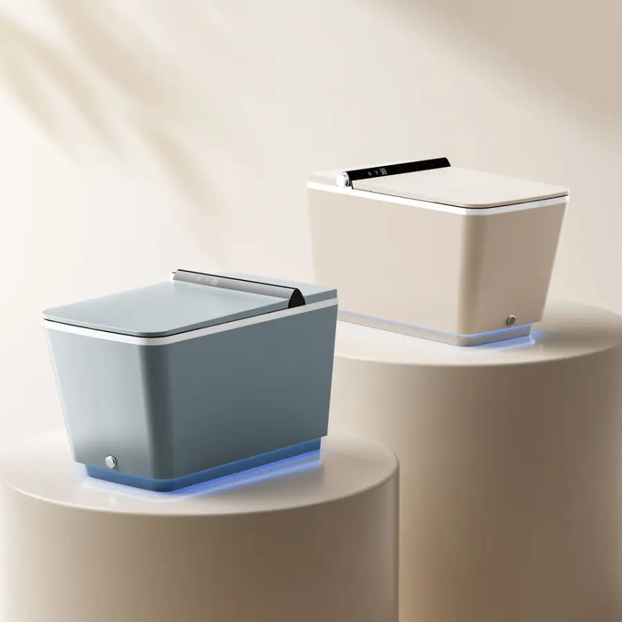 Square Shape Intelligent Electric Ceramic Water Closet Bathroom Floor Mounted Automatic One Piece Smart Toilet — view 1