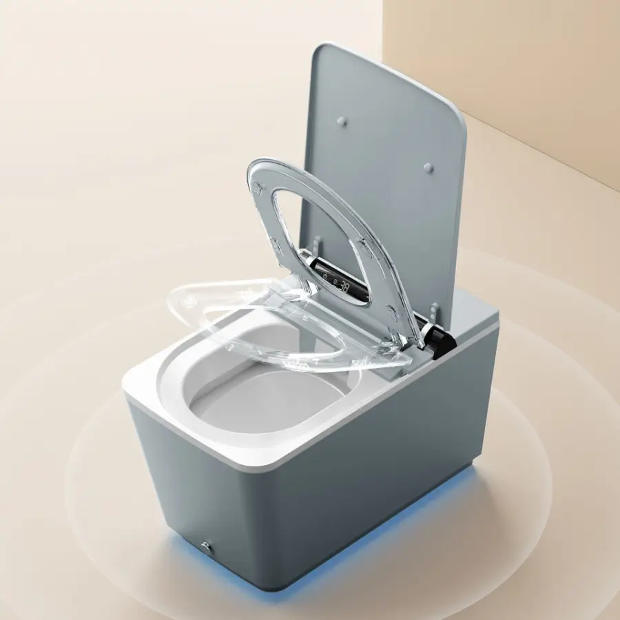 Square Shape Intelligent Electric Ceramic Water Closet Bathroom Floor Mounted Automatic One Piece Smart Toilet — image 3