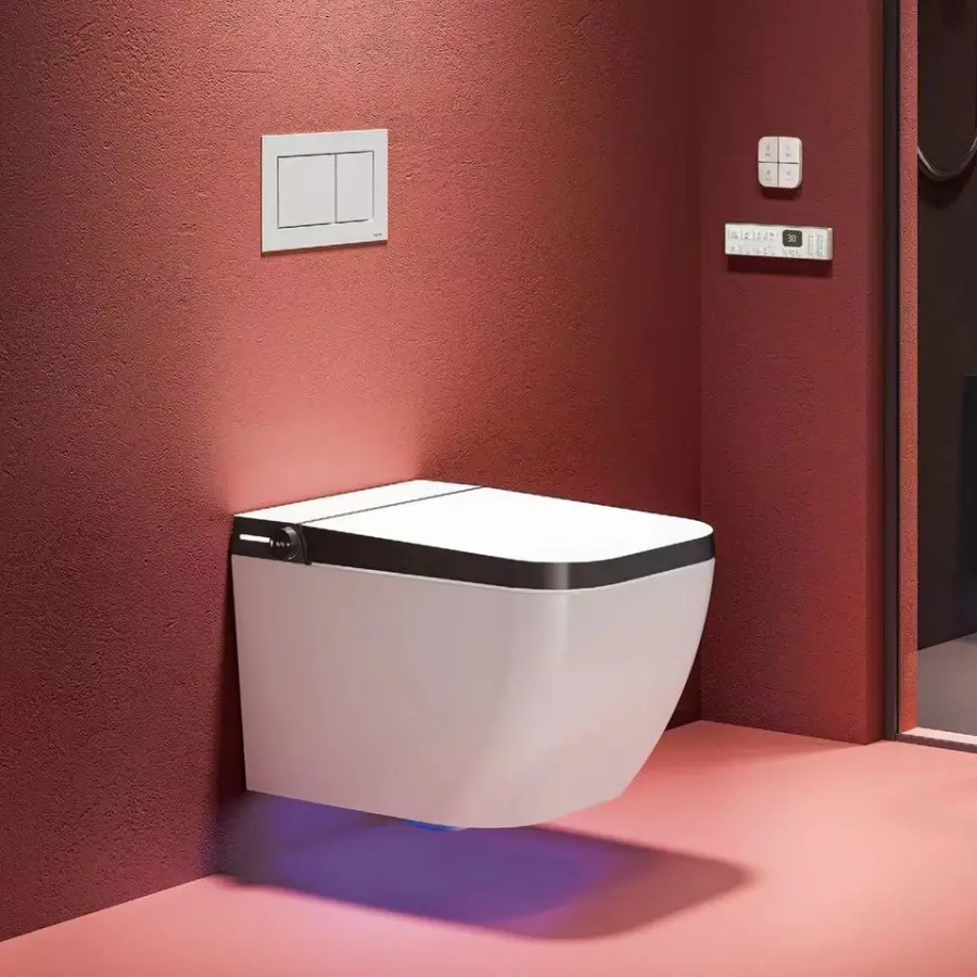 Good Quality Ceramic Intelligent Wall Mounted Sanitry Ware Water Closet Bathroom Automatic WC Wall Hung Smart Toilet Com — view 3