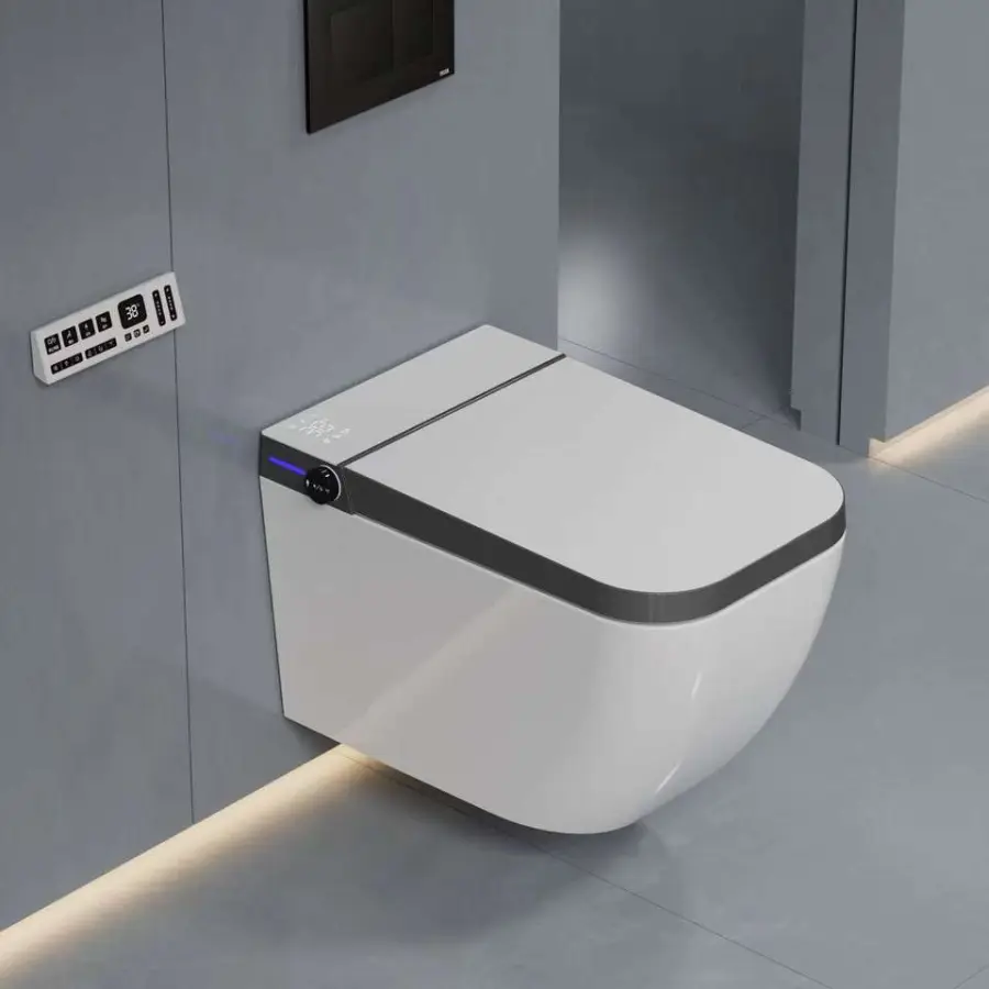 Good Quality Ceramic Intelligent Wall Mounted Sanitry Ware Water Closet Bathroom Automatic WC Wall Hung Smart Toilet Com — view 5