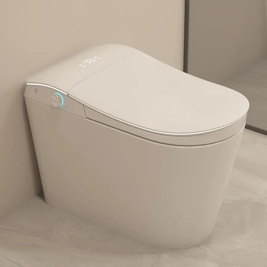 Woman Elegant Curved Shape Floor Mounted Intelligent Ceramic WC Toilet Bathroom Auto Foot Sensor Smart Toilet Commode — view 1