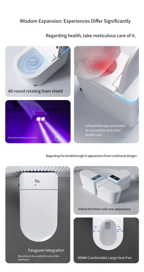 U Shape New Arrival Floor Mounted Intelligent Ceramic Water Closet Bathroom UV Auto Foot Sensor Smart Toilet Commode — image 3