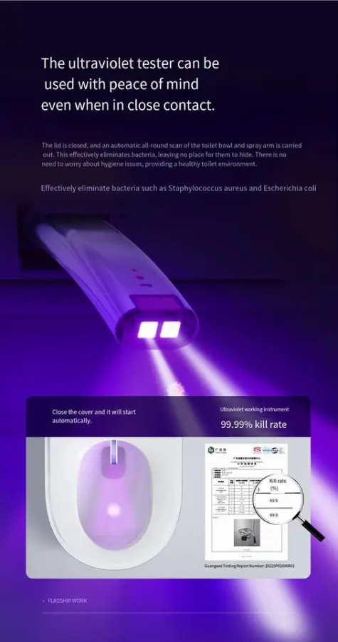 U Shape New Arrival Floor Mounted Intelligent Ceramic Water Closet Bathroom UV Auto Foot Sensor Smart Toilet Commode — image 4