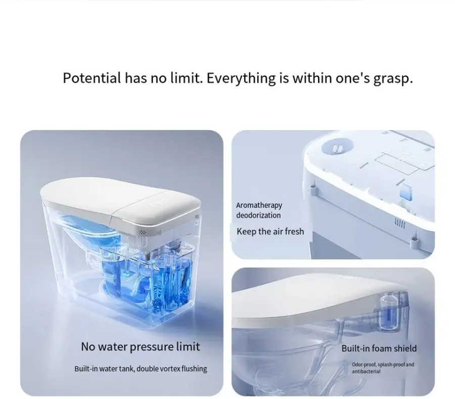 No Water Pressure Limit Small Size Luxury Intelligent Water Closet Bathroom Auto Foot Sensor One Piece Toilet Commode — image 4