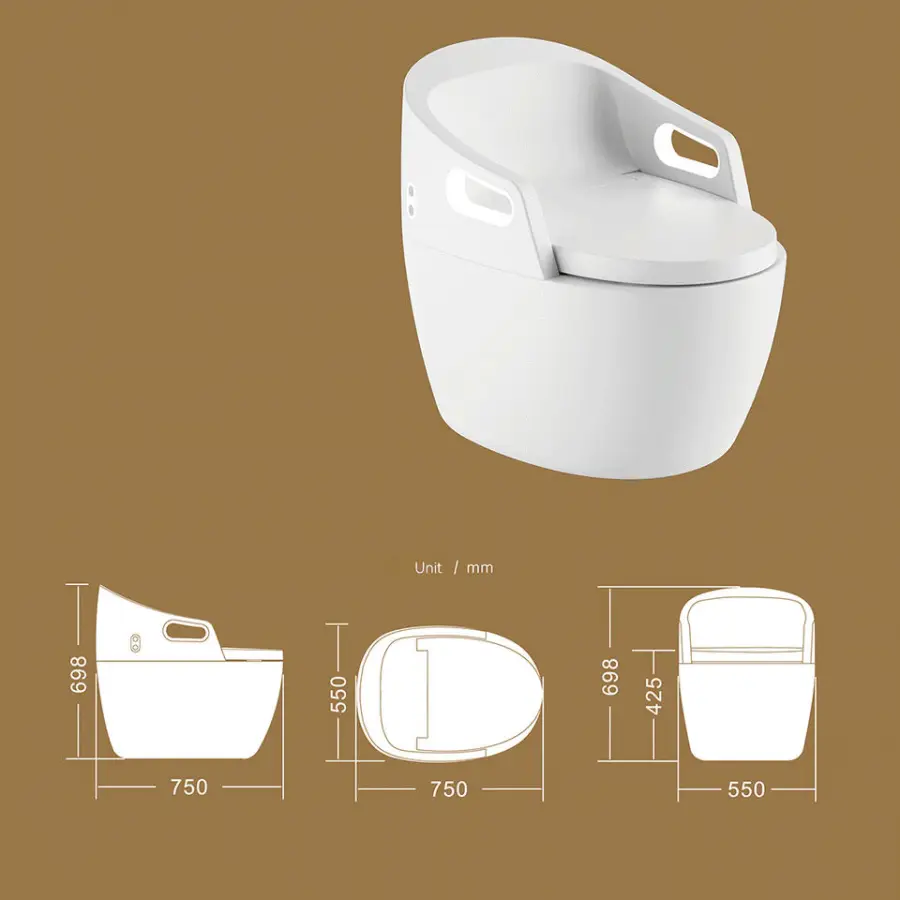 Old Man Design Armrest Semi-ring Back Design Intelligent Ceramic Automatic Bathroom Ceramic Floor Mounted One Piece Smart Toilet — image 6