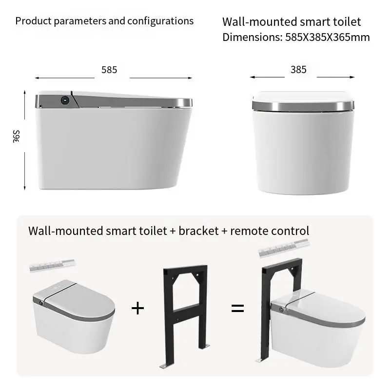 UVC Sterilization High-end Wall Mounted Intelligent Luxury Design Auto Open Cover Seat Bathroom Ceramic One Piece Smart Toilet — image 3