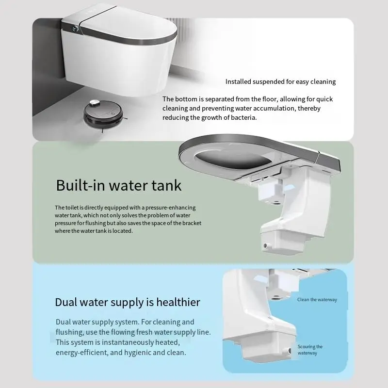 UVC Sterilization High-end Wall Mounted Intelligent Luxury Design Auto Open Cover Seat Bathroom Ceramic One Piece Smart Toilet — image 4