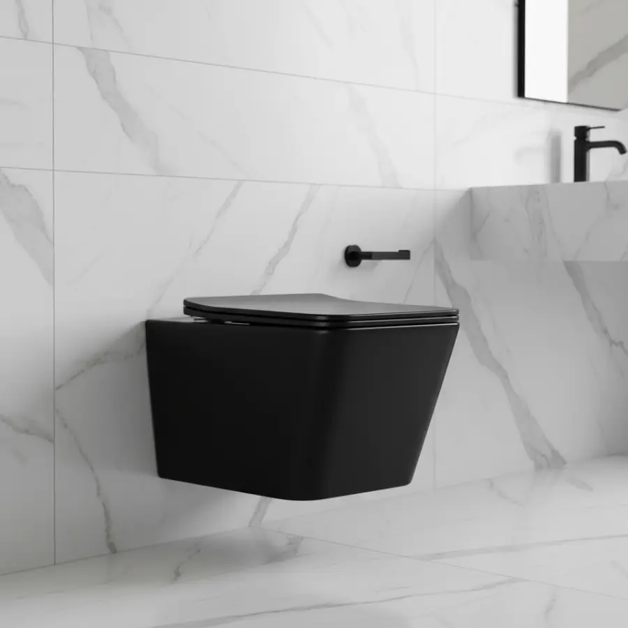 Modern Luxury Matt Black Wall-Mounted Washdown Toilet Bowl One-Piece Luxury Rimless Hanging Features Luxury Bathroom Cer — view 1