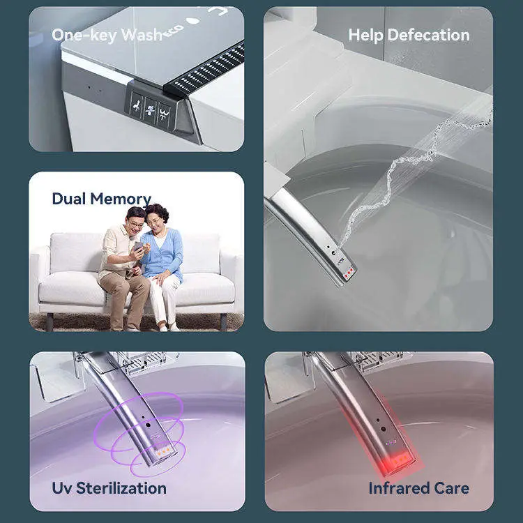 Widened Seat Ring U Shape Two Color HD LED Display Intelligent Indoro Bathroom Floor MOunted One Piece Smart Toilet — image 2