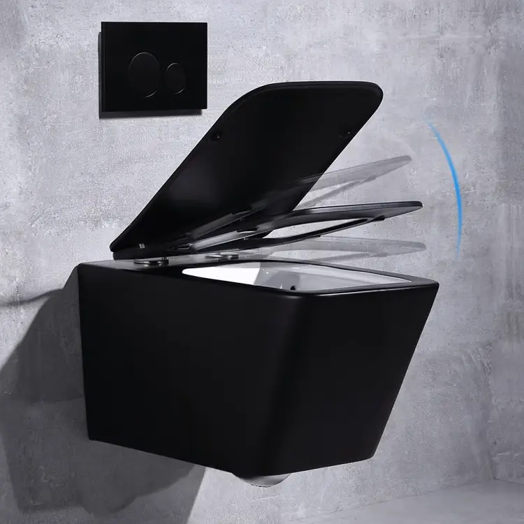 Modern Luxury Matt Black Wall-Mounted Washdown Toilet Bowl One-Piece Luxury Rimless Hanging Features Luxury Bathroom Ceramic — image 2