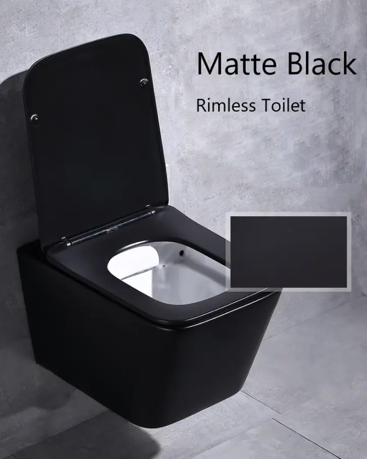 Modern Luxury Matt Black Wall-Mounted Washdown Toilet Bowl One-Piece Luxury Rimless Hanging Features Luxury Bathroom Ceramic — image 4