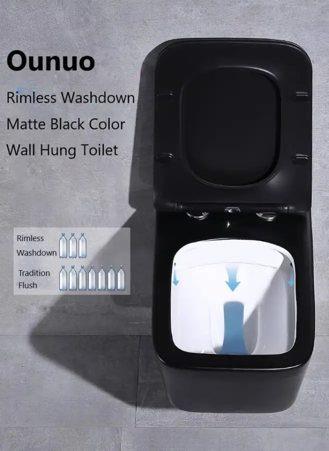 Modern Luxury Matt Black Wall-Mounted Washdown Toilet Bowl One-Piece Luxury Rimless Hanging Features Luxury Bathroom Ceramic — image 5