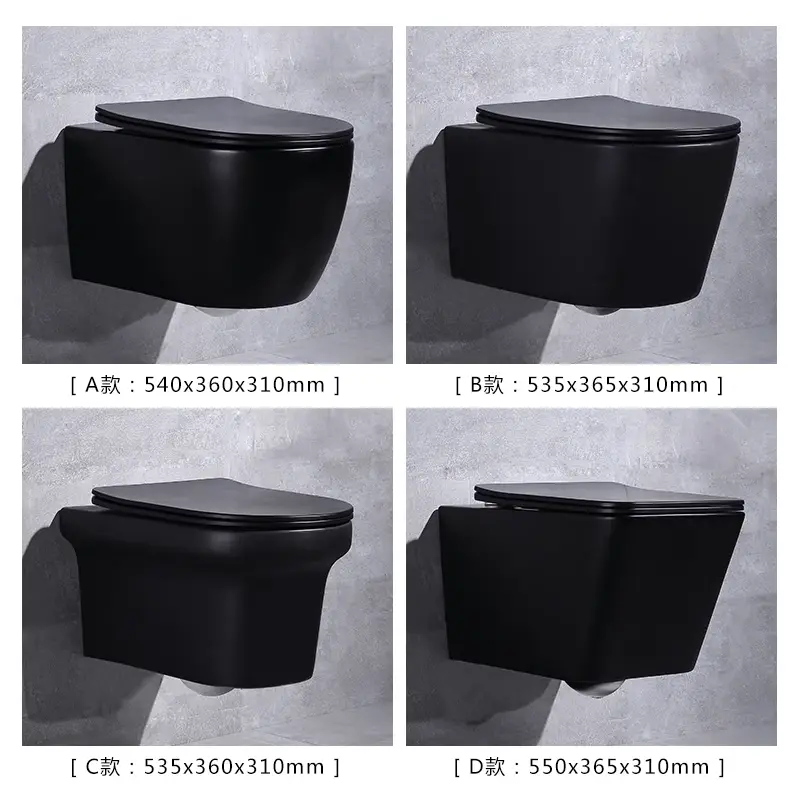 Modern Luxury Matt Black Wall-Mounted Washdown Toilet Bowl One-Piece Luxury Rimless Hanging Features Luxury Bathroom Ceramic — image 6