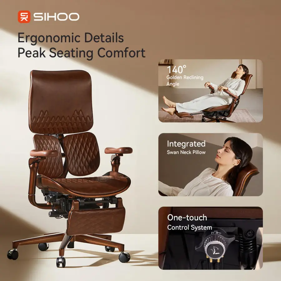 SIHOO S300L Top-Grain Bull Leather High Luxury Executive Chair Manager Chair Floating Wing Lumbar Support Quality Office Chair — image 3