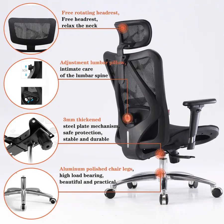 Chairs Wholesale SIHOO M57 Mesh Task Chair Massage Back Rest Swivel Ergonomic Office Office Seat Back Support — image 4