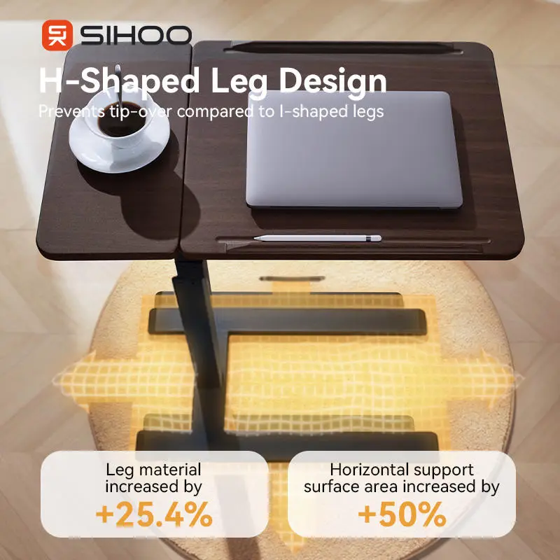 Simple Square Bed Side Desk Pneumatic Lift Adjustable Desk D01 Office Desk Small Narrow Side Table for Sofa Bed — image 3