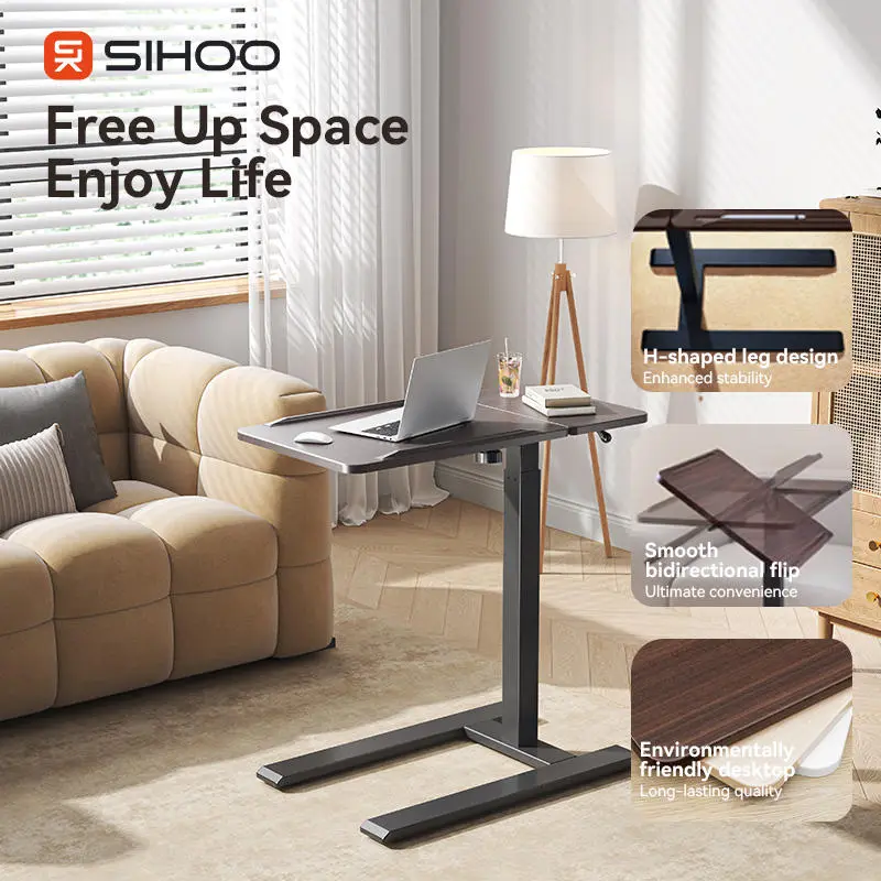 Simple Square Bed Side Desk Pneumatic Lift Adjustable Desk D01 Office Desk Small Narrow Side Table for Sofa Bed — image 4