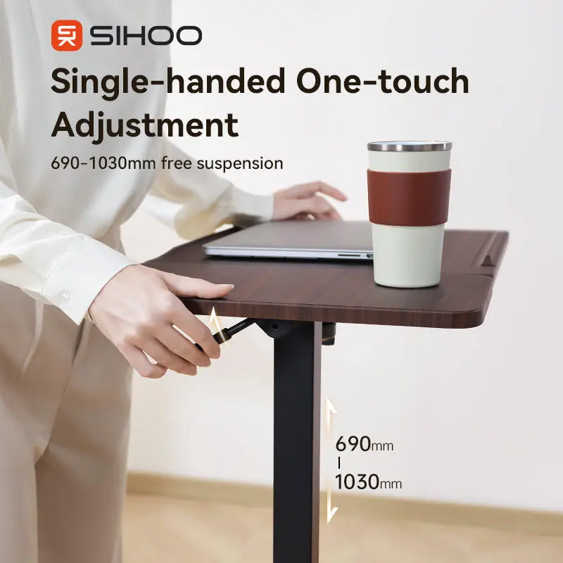 Simple Square Bed Side Desk Pneumatic Lift Adjustable Desk D01 Office Desk Small Narrow Side Table for Sofa Bed — image 5