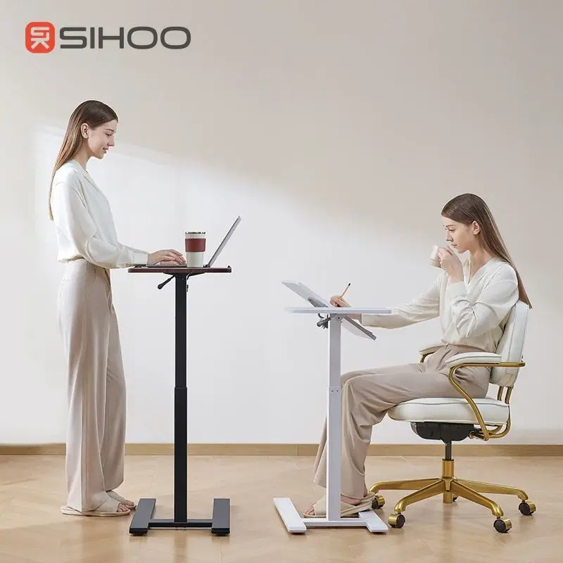 Simple Square Bed Side Desk Pneumatic Lift Adjustable Desk D01 Office Desk Small Narrow Side Table for Sofa Bed — image 7
