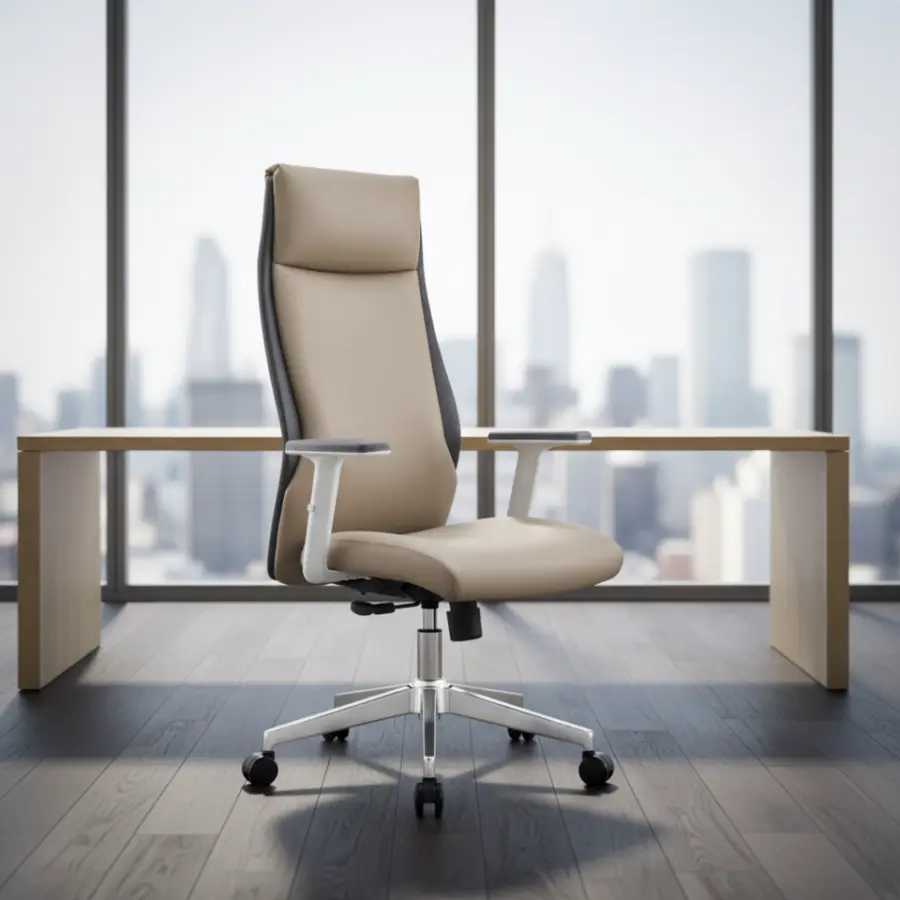 Modern Design Ergonomic Executive Office Chair Fixed Headrest PU Leather Adjustable Height Comfortable CEO Task Manager — view 1