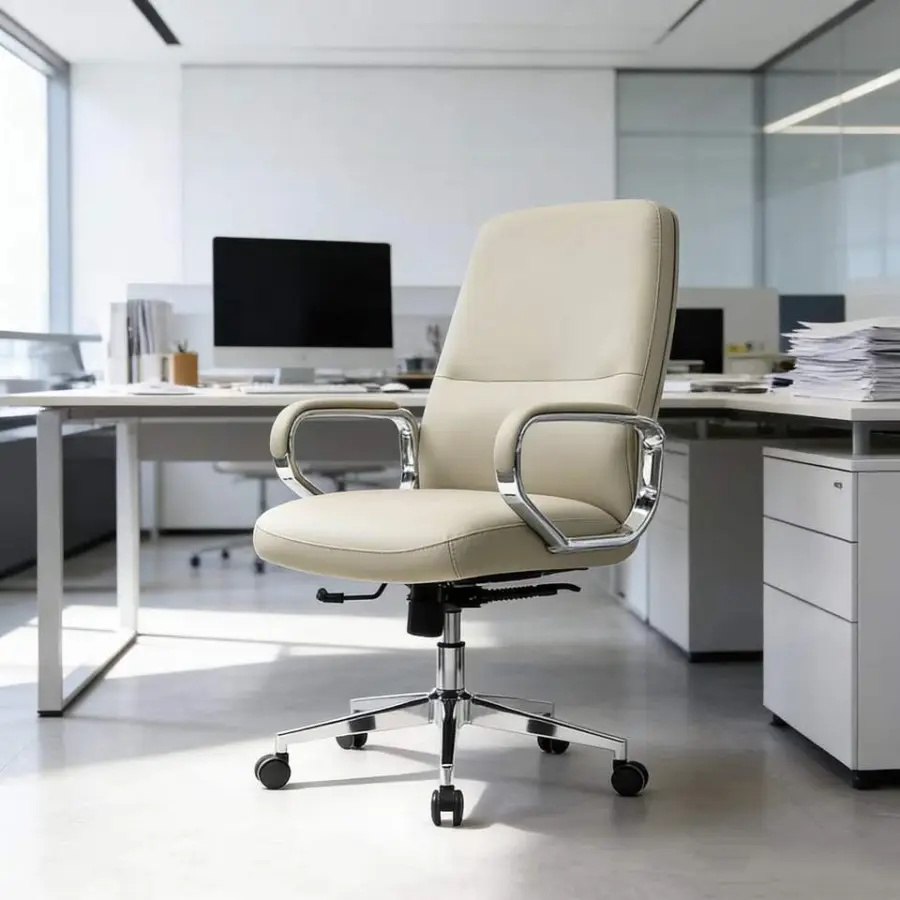 Premium-Grade Professional Luxury Elegant Executive Comfortable Lifting Adjustable Plush Seat White Cowhide Leather Office Chair — image 3