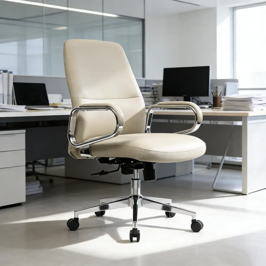 Premium-Grade Professional Luxury Elegant Executive Comfortable Lifting Adjustable Plush Seat White Cowhide Leather Office Chair — image 4