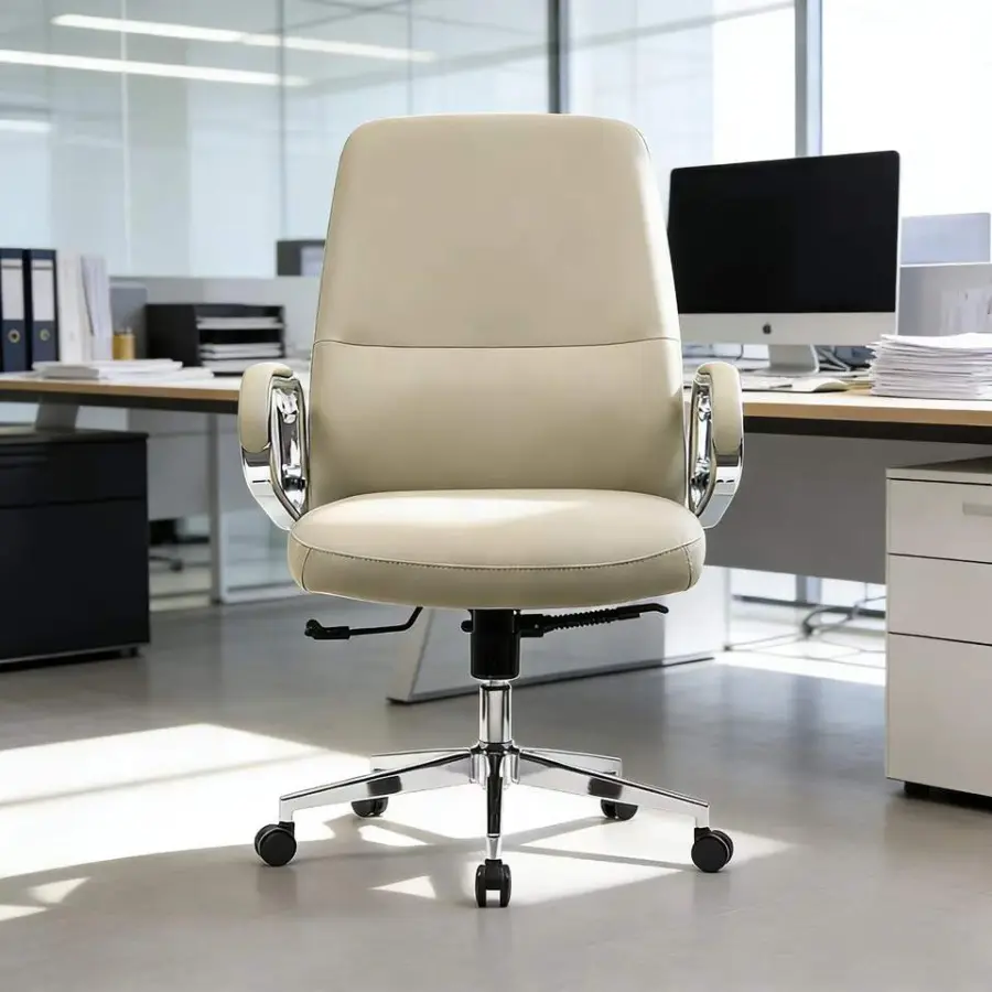 Premium-Grade Professional Luxury Elegant Executive Comfortable Lifting Adjustable Plush Seat White Cowhide Leather Office Chair — image 5