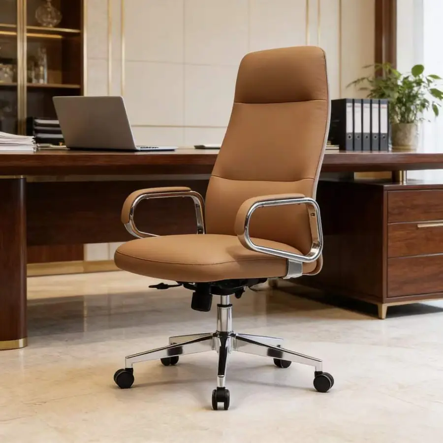 Luxury Modern Multi-Purpose Design High Comfortable Swivel Reclining Adjustable Function Plush Seat Cowhide Leather Office Chair — image 4