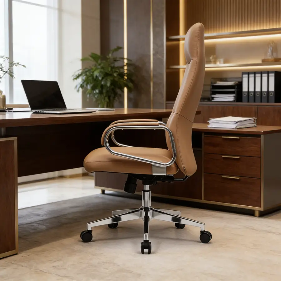 Luxury Modern Multi-Purpose Design High Comfortable Swivel Reclining Adjustable Function Plush Seat Cowhide Leather Office Chair — image 5