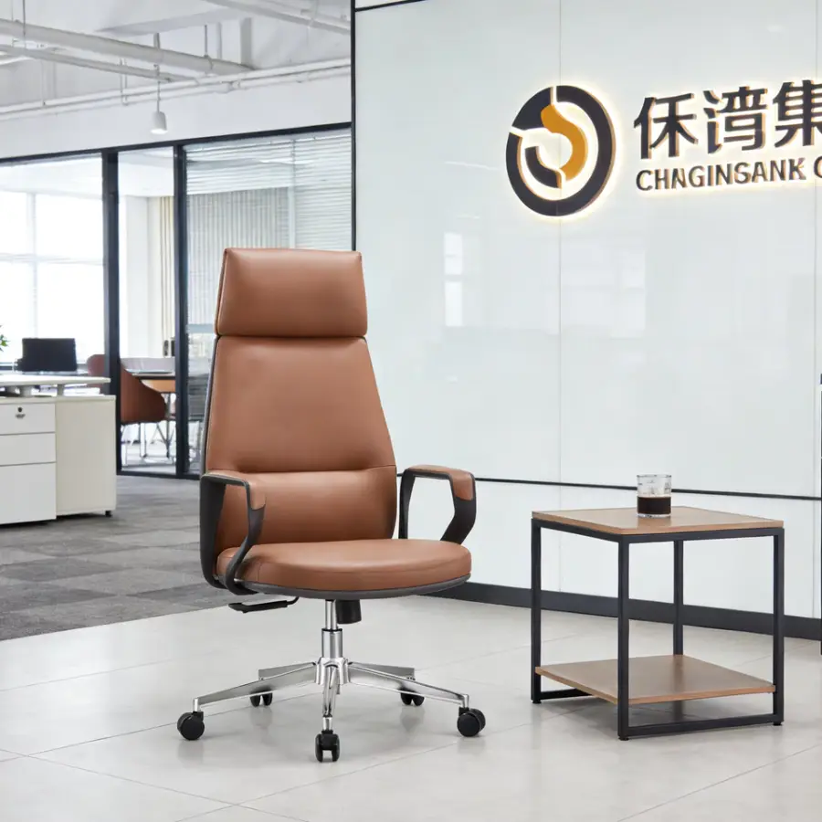 Modern Comfort Leather Work Chair Imported Top Grain Cowhide 18mm Curved Board High Resilience Sponge PP Leather Armrest — view 1