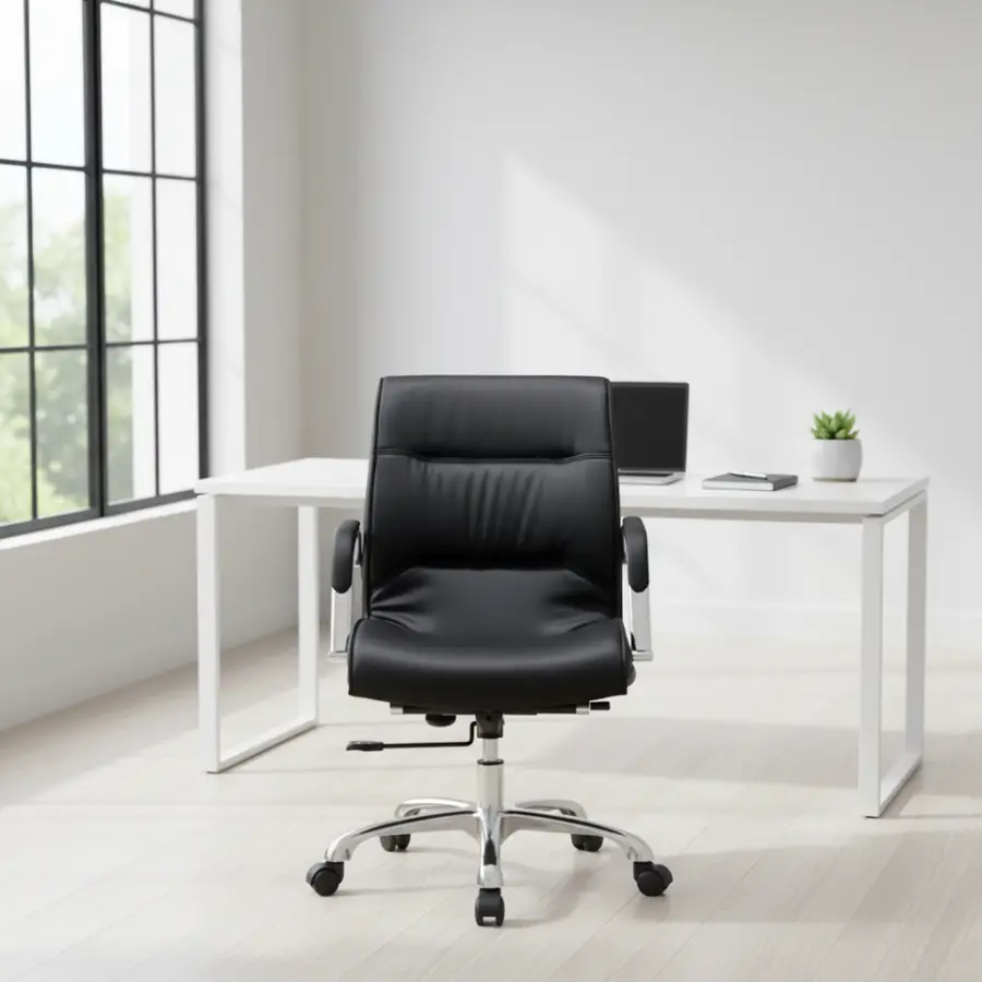 Furmax Modern Executive Office Chair High Back Adjustable Swivel Leather Aluminum Frame Commercial Grade (Black) — image 2