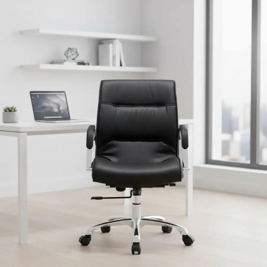Furmax Modern Executive Office Chair High Back Adjustable Swivel Leather Aluminum Frame Commercial Grade (Black) — image 4