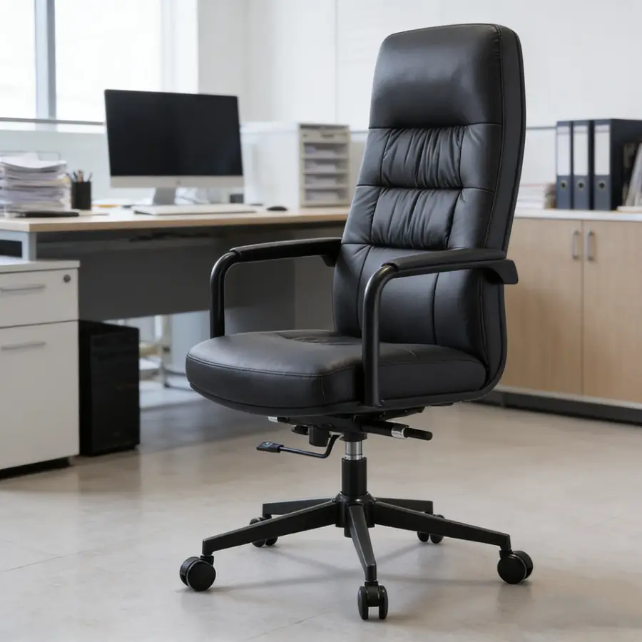Business Lifting Adjustable Swivel Function Lumbar Supportive Top-Quality Cowhide Leather Office Chair for Long-sitting Comfort — image 3