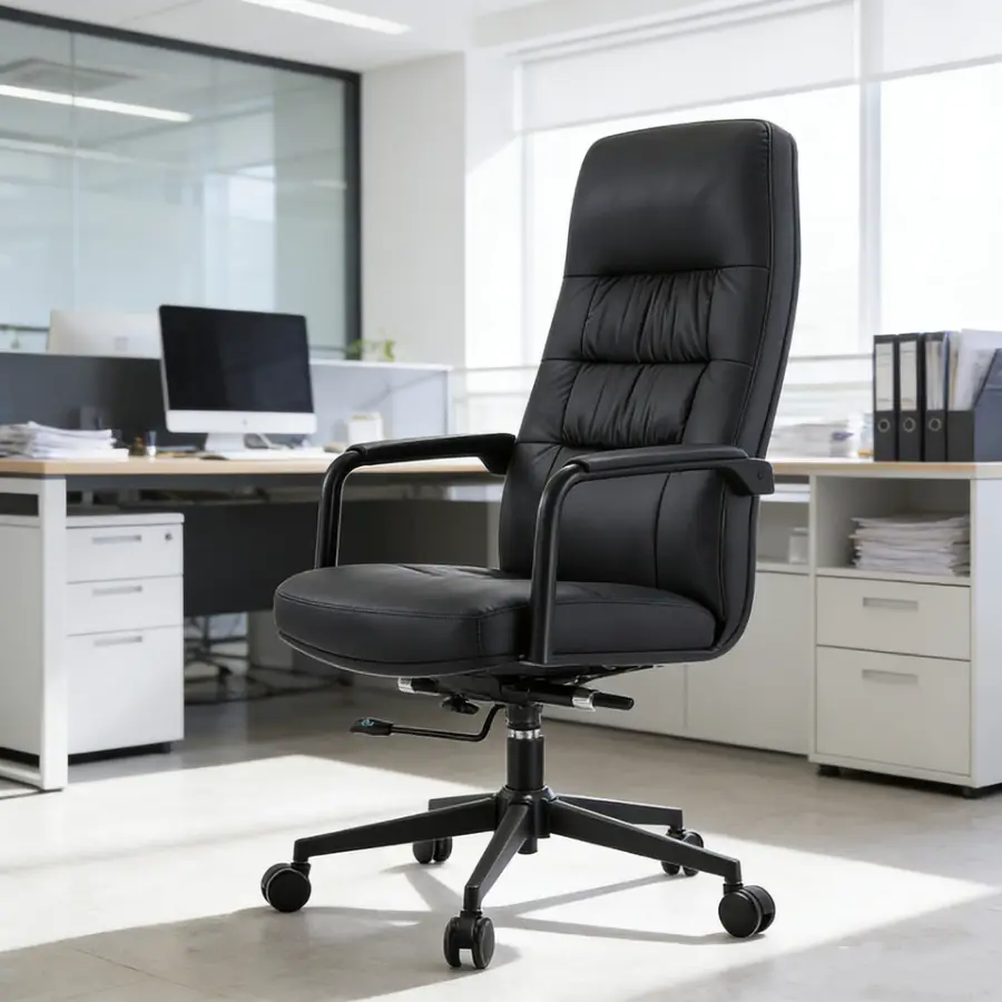 Business Lifting Adjustable Swivel Function Lumbar Supportive Top-Quality Cowhide Leather Office Chair for Long-sitting Comfort — image 4