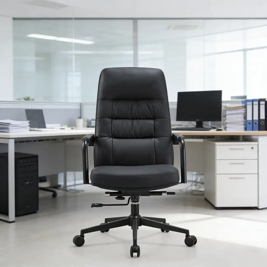 Business Lifting Adjustable Swivel Function Lumbar Supportive Top-Quality Cowhide Leather Office Chair for Long-sitting Comfort — image 5