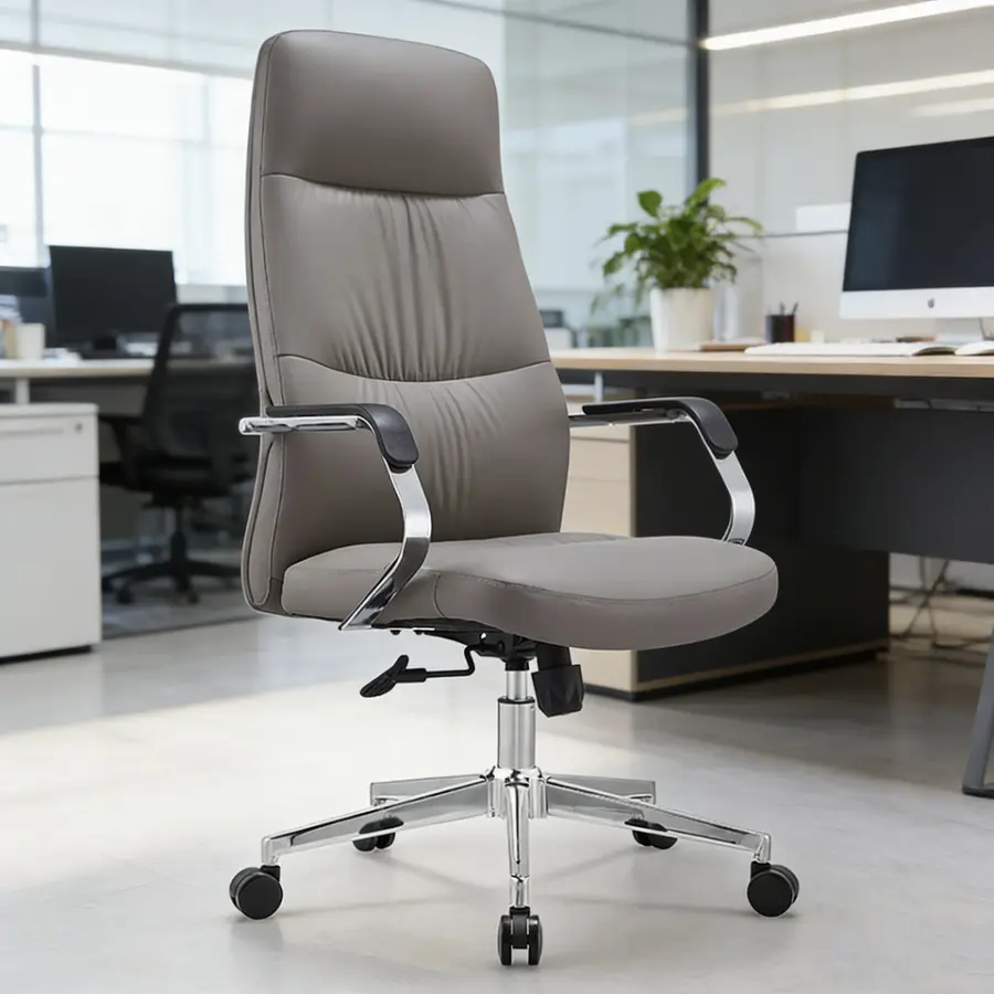 Modern Executive Business Luxury Ergonomic Design Durable Sturdy Comfortable Reclining Adjustable Cowhide Leather Office Chair — image 3